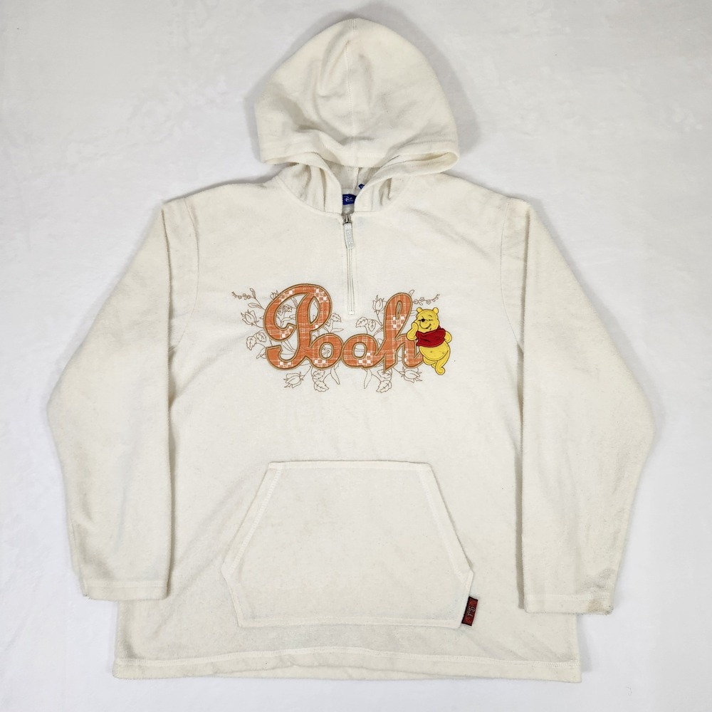 Disney Winnie the Pooh Fleece Hoodie Cream Quarter Zip Pullover XL